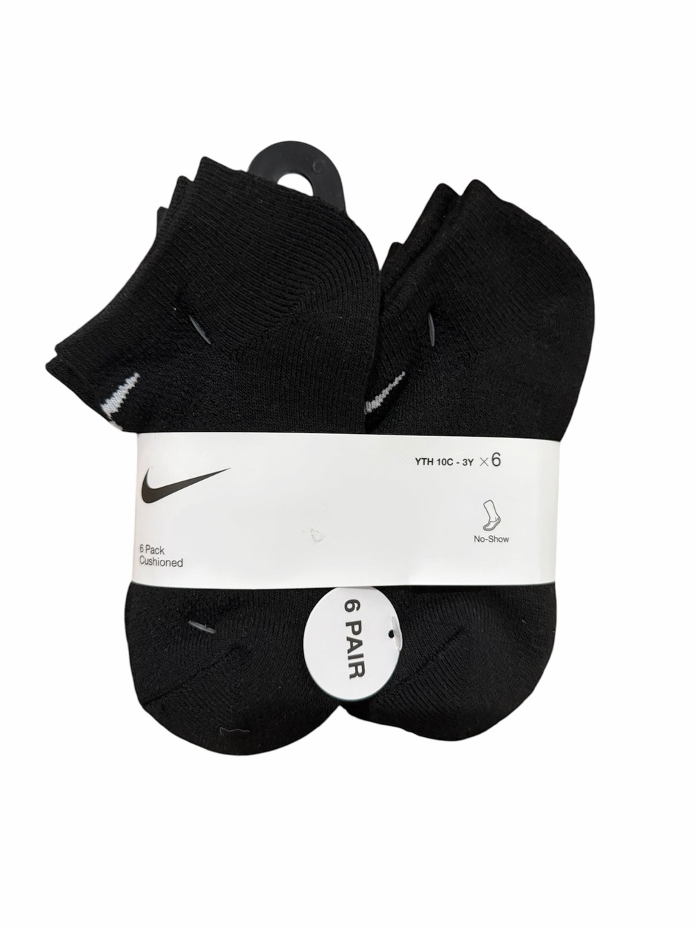 Nike Boys 6 Pack Cushioned No Show Socks Black Size 5-7 Little Kids NWT
